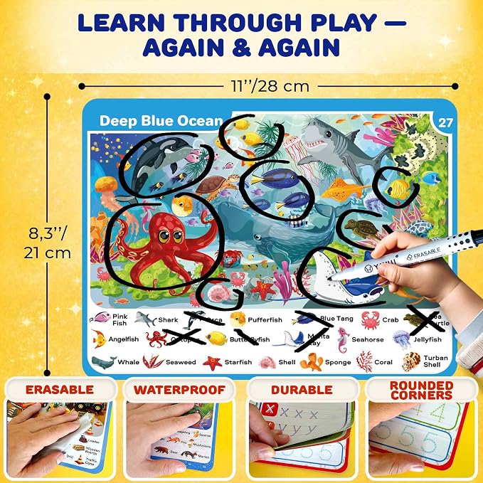 Busy Book for Toddlers 3-5 - Reusable Dry Erase Workbooks for Kids 4-6 | Adventure Search and Find Activity Pad - Toddler Workbook with Markers for Travel and Quiet Time