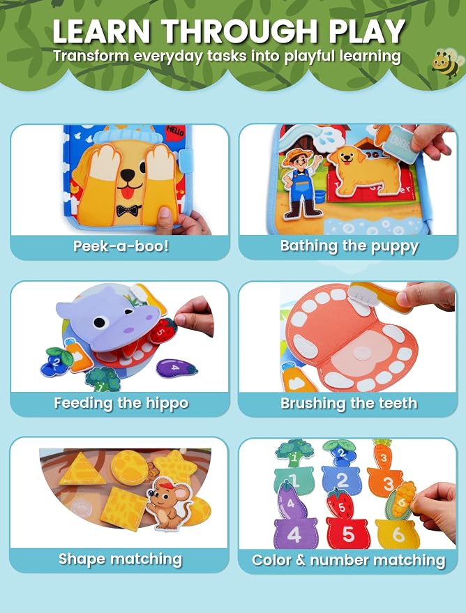 Toddler Busy Book Montessori Toys, Busy Board for Toddlers 1-3, Dog book | Travel toys, Travel essential, Learning activity, Quiet play, Gift ideal, Soft felt book, BPA-free, Non-toxic, Screen-free