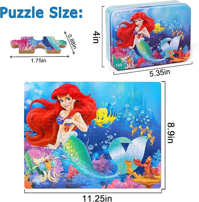 LELEMON Pretty Puzzles for Kids Ages 4-6,100 Piece Puzzles for Kids Ages 4-8,Educational Jigsaw Puzzles in a Metal Box,Childrens 100 Piece Puzzle Games Puzzle Toys for Girls and Boys | Educational Kids Puzzles Jigsaw Puzzles for Kids Ages 6-8,Childrens...