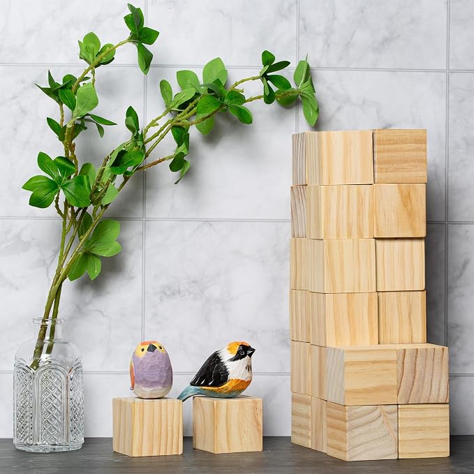 Ninekong 30 Pack Unfinished Wood Blocks 2 Inch - Solid Pine Wooden Cubes for Crafts, Sanded Smooth Natural Wood Squares for Painting, DIY Projects, Puzzle Making & Home Decor