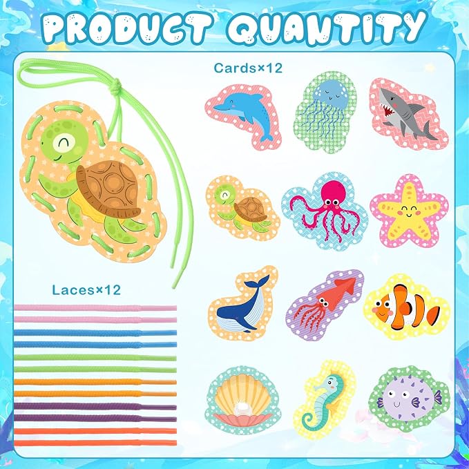 Chivao Lacing Cards for Toddlers Kids, 12 Pcs Sewing Kit Preschool Learning Activities for Kids Travel Craft Set Manipulatives for Preschoolers Homeschool Developing Imagination Skills