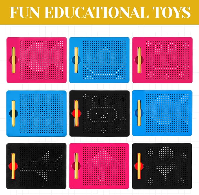 Yexiya 3 Pcs Magnetic Drawing Board for Kids, Toddler Travel Drawing Kit Magnet Sketch Thread Board with Stylus Pen and Beads Toy for Child Quiet Time Activities (7 x 8.5 Inches,Multicolor 2)