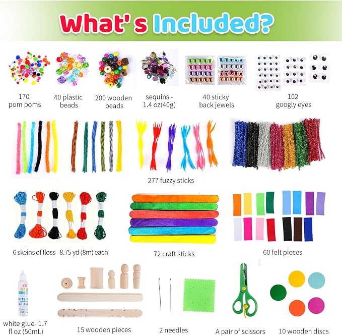 Kid Made Modern Arts and Craft Kit – A DIY 3.8 Pounds of Hobby Craft Supplies & Materials Box for Creative Art Projects for Kids Age 4 5 6 7 8 9 10 11 & 12 Year Old Girls & Boys
