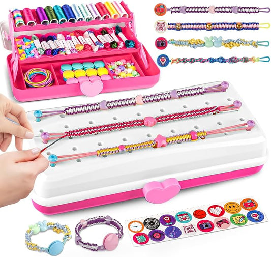 Cmiolacuna Friendship Bracelet Kit for Girls 8-12, 3-Layer Storage Box | Complete Friendship Bracelet Kit With String, Beads and Buttons, Plus a 3-Layer Storage Box to Keep Every Supply Sorted