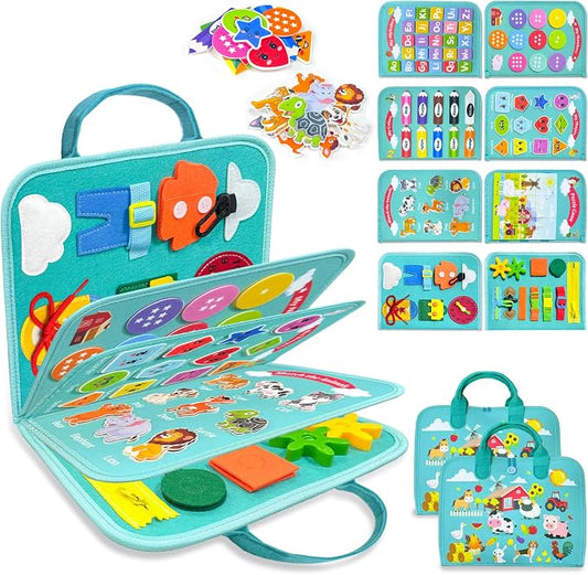 Walenty Busy Board Montessori Toys for Toddler Boy Girl Birthday Gifts | Busy Book for Toddlers, Learning Educational Toy, Airplane Car Travel Toy, Fine Motor Skills Sensory Toys, Toddler Activities