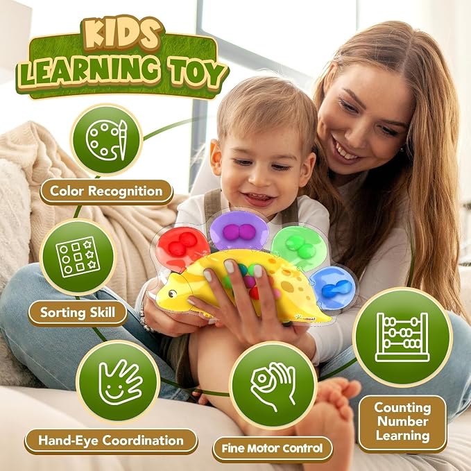 Dinosaur Color Sorting Sensory Toy, Roadtrip Travel Essenstial for Toddler | Fine Motor Games Boys Toys, Dementia Autistic Gift Quiet Fidget for Classroom Preschool Learning Activities for Kid Toddler