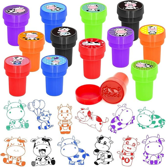 Cinrobiye 24 Pcs Cow Stampers Party Favor Set, Cute Farm Animal Stamps for Kids Birthday Party, Classroom Rewards, Farm Themed Party Supplies, Goody Bag Fillers, Barnyard Animal Toys