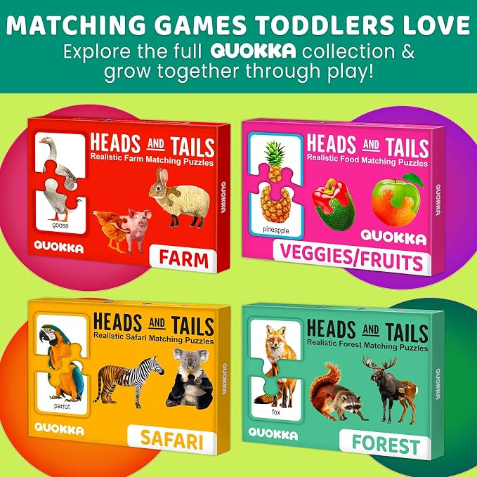 Puzzles for Kids Ages 2-4 - 16 Matching Kids Puzzles Ages 3-5 | 100% Self-Correcting Educational Puzzles with 16 Realistic Farm Animals - 32 Pieces Memory Matching Games for Boys and Girls