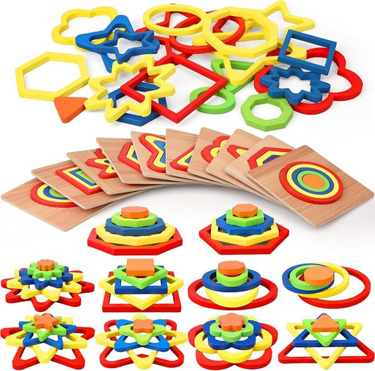 10 Pack Montessori Toys, Toddler Toys Puzzles Wooden Shape Sorting Puzzle Sensory Toy Preschool Learning Educational Autistic Developmental for Girls Boys Birthday Gifts