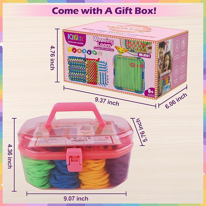 IQKidz Weaving Loom Kit Toys, DIY Arts and Crafts for Kids and Adults, Ideal Gifts for Girls Ages 5 6 7 8-12 13, Easy Potholder Loom Knitting Activity for Beginners, 224 Craft Loops (Pack of 2)