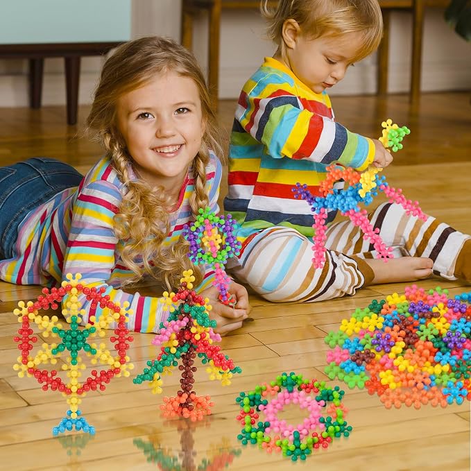 200PCS Building Blocks STEM Construction Toy for Kids 3+, Multi-Color | Interlocking Snowflake Discs in BPA-Free Plastic with Storage Case – Boosts Fine Motor Skills & Creative Play