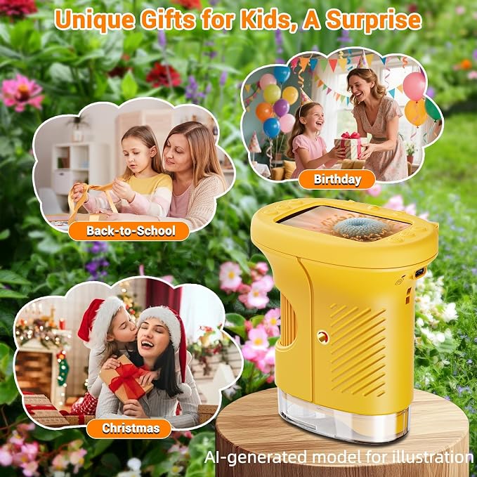 Pocket Kids Microscope, 1000X Handheld Microscope for Kids w/2.4'' Screen, Photo Video Mini Portable Microscopes Science Edu Digiscope, Christmas Birthday Gifts Ideas for Kids Ages 3-12(Orange)