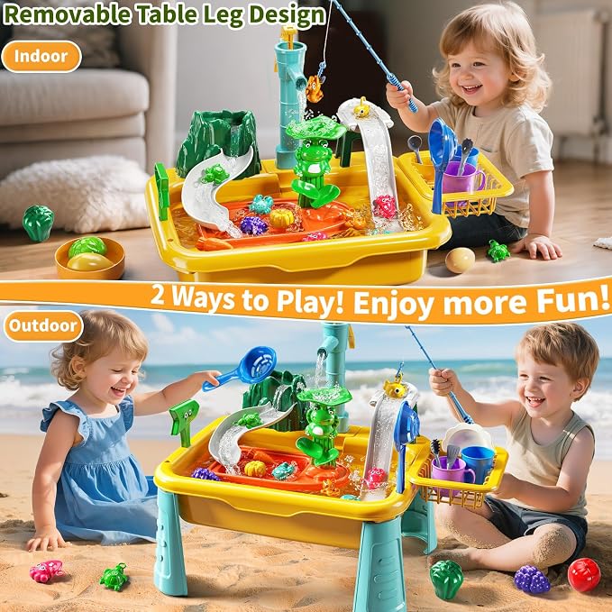 Kids Water Table Play Toy for Toddlers 4-8 Years Old | Kitchen Sink with Pump and Flowing Water, Fishing Games, Outside Sensory Gift Toys for Boys and Girls 3 4 5 6 7 8