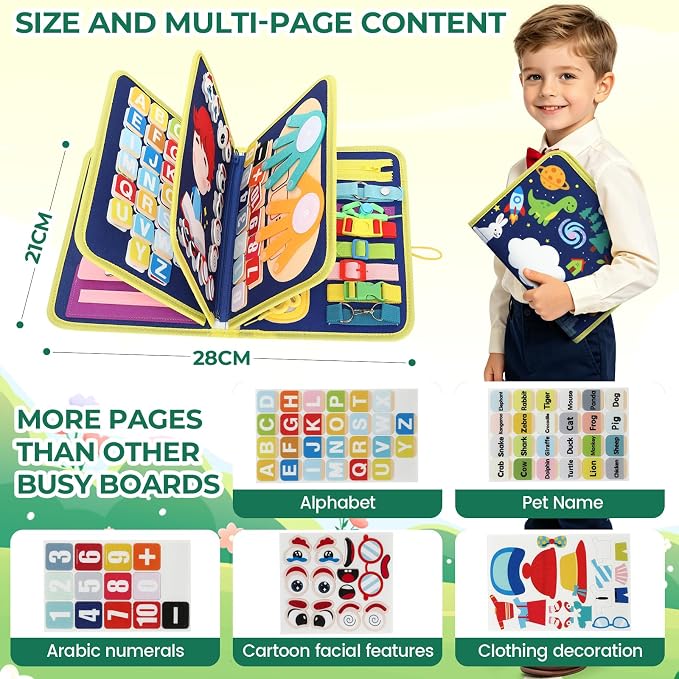 Busy Board Montessori Toys, Busy Book for 3 Year Old Toddler Boy Birthday Gifts, Montessori Toys Busy Board for Toddlers, Learning Educational Toddler Travel Activities