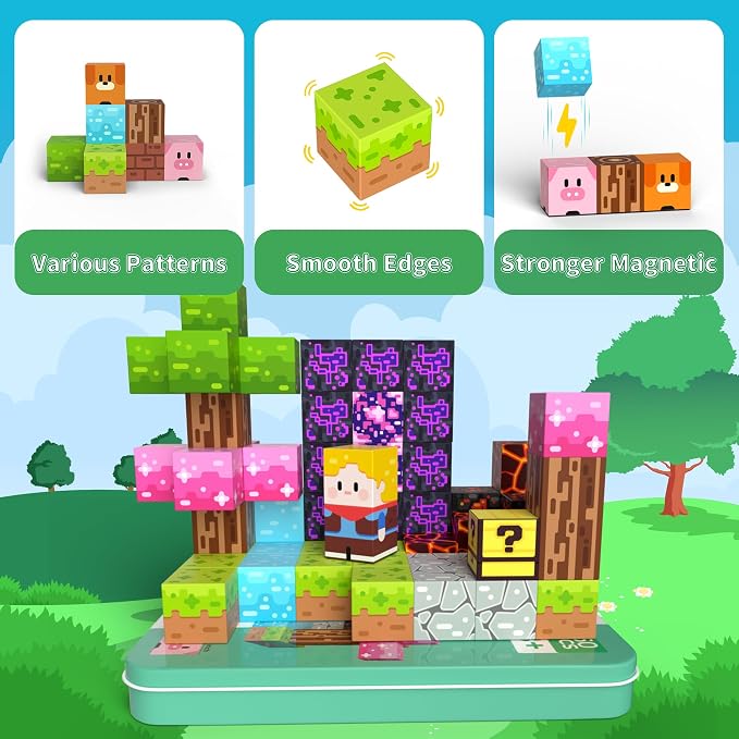 Mini Magnetic Blocks Travel Set 60PCS Building Cubes for Kids with Case | Travel Toys for Kids 4-8 Toddler , Airplane Car Road Trip Essentials, STEM Learning Toy, Gift for Boys and Girls