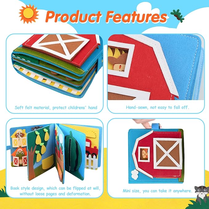 Montessori Farm Busy Book for Toddlers,Montessori Toy for 3 4 5 Years Old Boy Girl-Busy Quiet Book with Life Skills, Color Sorting, Counting Number, Autism Sensory Toy for Airplane Travel