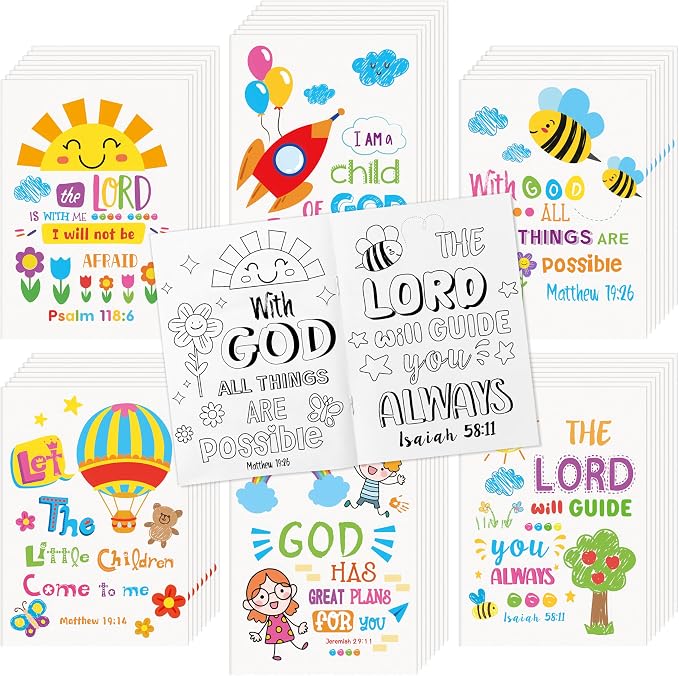 Dvbonike 48Pcs Religious Coloring Books Bible Verses DIY Color-in Pages | Drawing Booklet Bulk, Christian Theme Artwork, Holiday Activity, Sunday School Supplies, Classroom Reward, Party Favor, Gift
