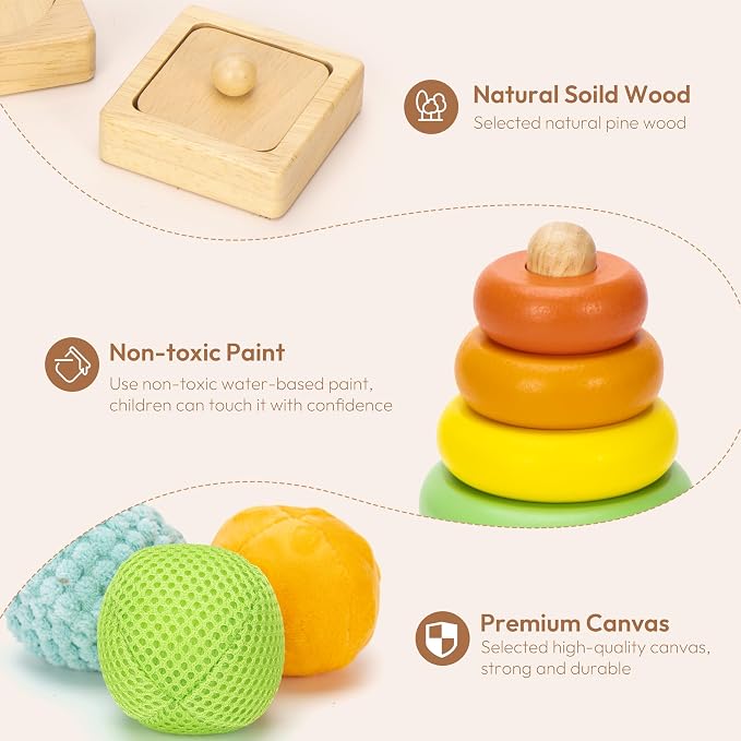 Montessori Toys for 1+ Year Old, Wooden Baby Learning Toys, Object Permanence Box, Color Sorting Sensory Toy, Fine Motor Skills Game, Educational Birthday Toys for Boy Girl 1 2 3 Year Old