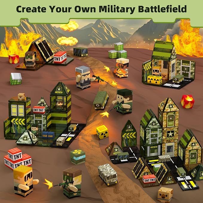 GobiDex 100PCS Magnetic Building Blocks Army Toys for Boys | STEM Military Magnetic Tiles with Army Men, Magnet Construction Toys for Kids Ages 3-5 5-7 4-8, Birthday Gifts for Boys Girls