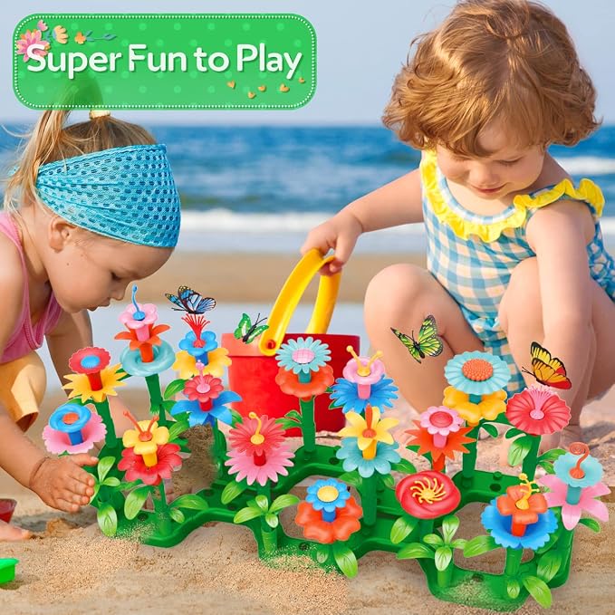 YEEBAY Flower Garden Building Toys for Girls Age 3, 4, 5, 6, 7 Year Old - STEM Gardening Toys for Kids - Stacking Game for Toddlers Play Set - Educational Activity for Preschool (148 PCS) | Flower Stacking Toy with Washable Pieces, Portable Box and Gif...