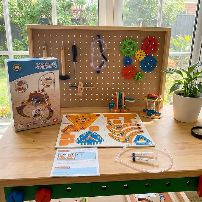 STEM Science Kit Hydraulic Claw, Engineering Toy, Teach Hydraulic Principle | Learn fluid pressure & energy conversion! Build a hydraulic claw with shafts, easy assembly. STEM experiment for kids.