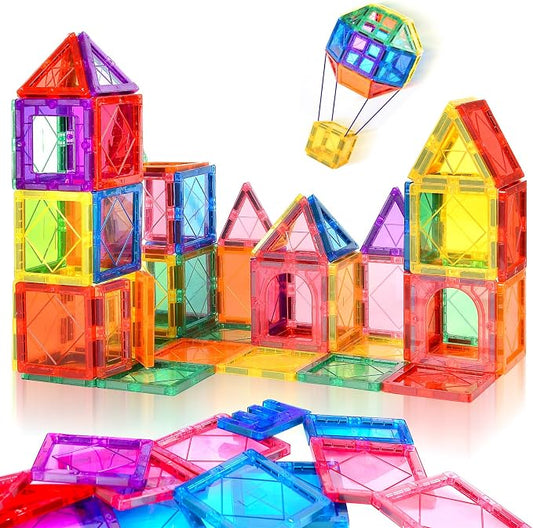 NVHH Magnetic Tiles for Kids Ages 3-5 4-8 Magnetic Blocks Creative Toys | Magnet Building Block for 3+ Year Old Boys Girls Toddler,Colorful Preschool Educational Construction Christmas Birthday Gifts