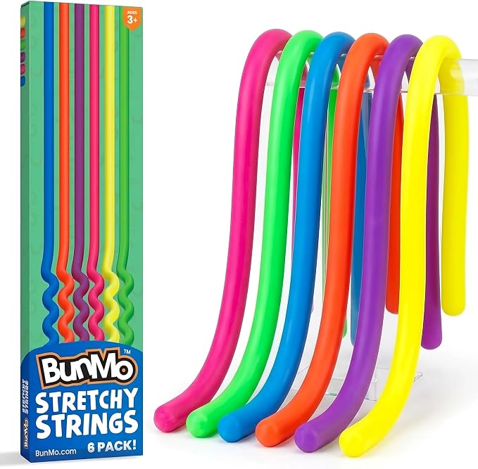 BUNMO Sensory Toys - Stretchy Noodle Strings - Stimulating & Addictive Fidget Toys for Kids - Hours of Fun for Kids - Worry Noodles - Smooth 6 Pack