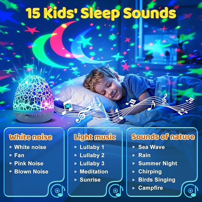 Strayou Sensory Toys for Kids with Autism 31 Colors Night Light Projector | Sound machine for Sleep 15 White Noise Baby Toys for 1,2,3,4,5 year old Boys Toddlers Kids Dinosaur Egg Light Calming Corner