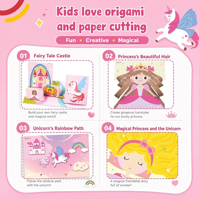 JoyCat Scissor Skills Activity Kit, Toddler Scissors Ages 3-5, Princess | Preschool workbook with 34 princess activities, scissors for kids and glue for creative toddler arts and crafts.