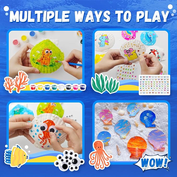Eleanore's Diary Kids Sea Shell Painting Kit Glow in the Dark Painting | Crafts for Boys Girls - DIY Creative Art Activities Toys Gifts for Age 4 5 6 7 8 9 10 11 12 Year Old - Birthday Holiday Party