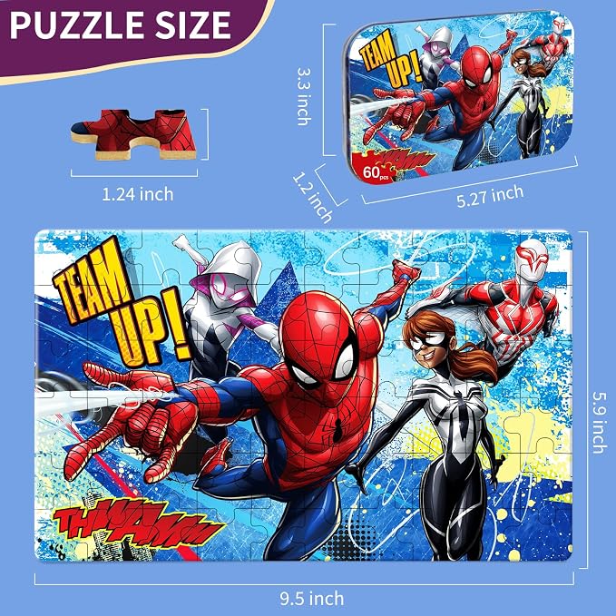 Kids Puzzles Ages 3-8, 60 Pieces Piece Jigsaw Puzzles in Metal Box, Educational Learning Toys for Boys and Girls, Premium Puzzle Games