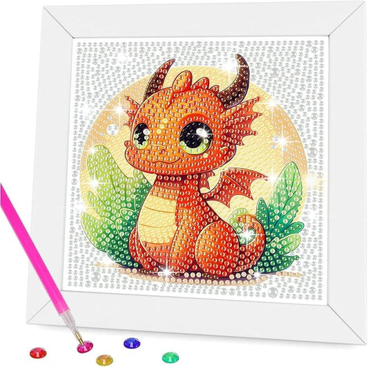 Gemozaic Dragon Diamond Art Kits for Kids Ages 4-8-12 with Frame, 7 x 7 in | Cute Dragon Diamond Art for Kids 10 12 Year Old, DIY Easy Kid Big Gem Painting, Animal Arts and Crafts for Girl Birthday Gift