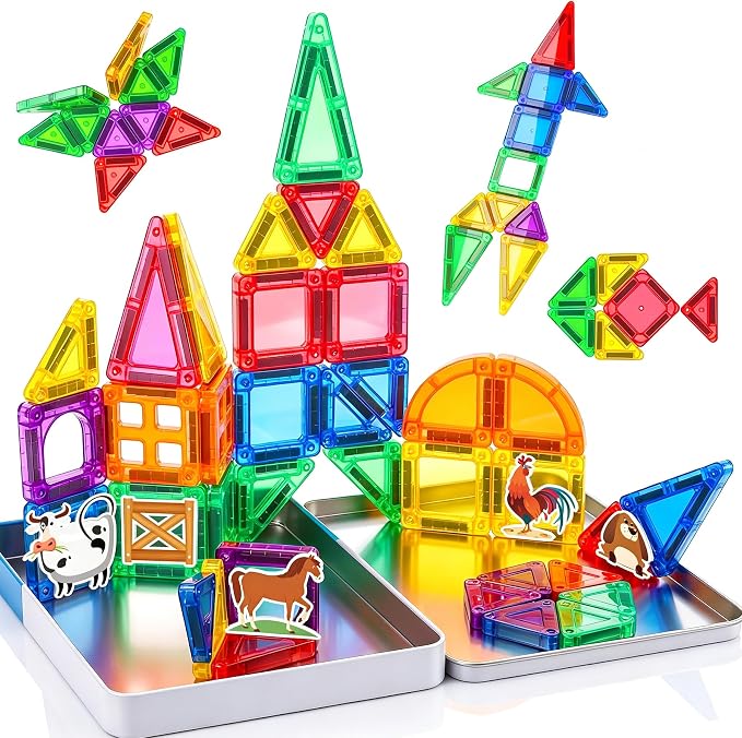 URMYWO Magnetic Building Tiles, Magnetic 3D Blocks Construction Playboards | 36 Pcs, STEM Creative Educational Toys for Kids Ages 4-8, Preschool Kindergarten Game, Farm Theme, Boy Girl Birthday Gifts