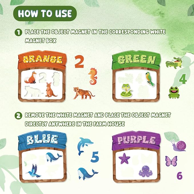 10Pcs Magnetic Color Sorting Cute Animal Fridge Magnets for Kids | 60 Toddler Soft Magnets for Refrigerator Early Education Toddler Color Sorting Shape Matching Boys Girls Gifts