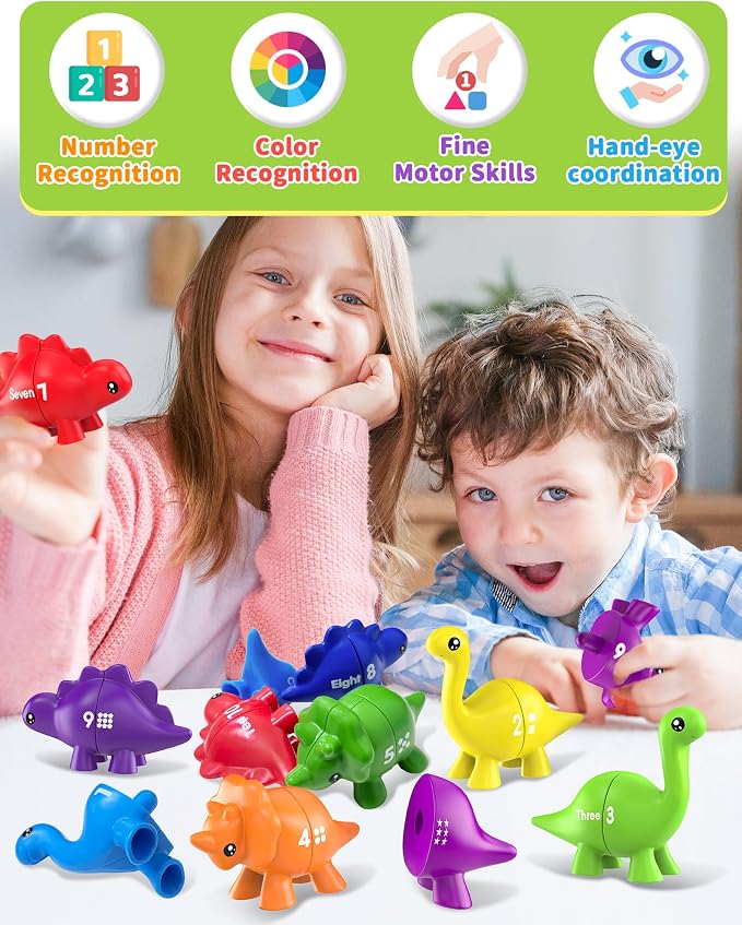 Number Dinosaur Toys for Kids 3-5, Montessori Learning Toys for 3 Year Old | Preschool Educational Toy, Toddler Boy Girl Gifts, Dino Travel Toy, Double-Sided Dinosaurs, Learn Numbers, Matching Game