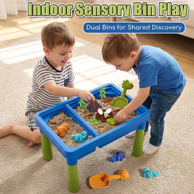 Lehoo Castle Sensory Table with Sand, Sand Table with Lid & 16 Dinosaurs | Sensory Bin with Adjustable Legs, 2.6Lbs Play Sand, Indoor Outdoor Play Sensory Toys, Beach Toy, Birthday Gift for Boys Girls