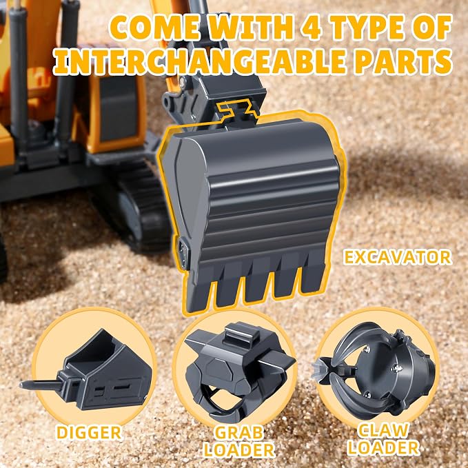 Kids Construction Toys for Boys, Playset of Excavator Toy, Crane Toy & Semi Truck Toy Tractor Lowboy Trailer, Construction Trucks for Toddler, Ideal Birthday Party Favor Gift for 3 Years Old and Up