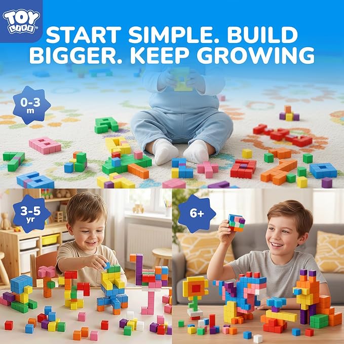 TOY Life Primary Magnetic Blocks, 64-Piece STEM Set, Ages 3-8 | bright ABS cubes, storage bag and idea guide, strong connections, creative play