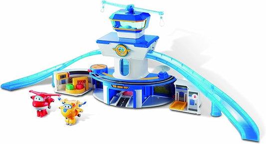 Super Wings World Airport Playset, Includes 2" Transform-a-Bot Jett and Donnie Figures, Preschool Educational Learning Toys for Boys and Girls Age 3 4 5 6, Birthday Gifts for Kids