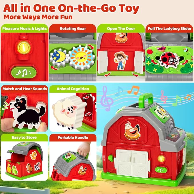 Musical Farm Animal Shape Sorting Toy, Toddler Toys for 1 2 3 Year Olds | Montessori Fine Motor Play, Interactive Music and Farm Animals, Early Learning, Christmas Birthday Gifts, Ages 12-18 Months+