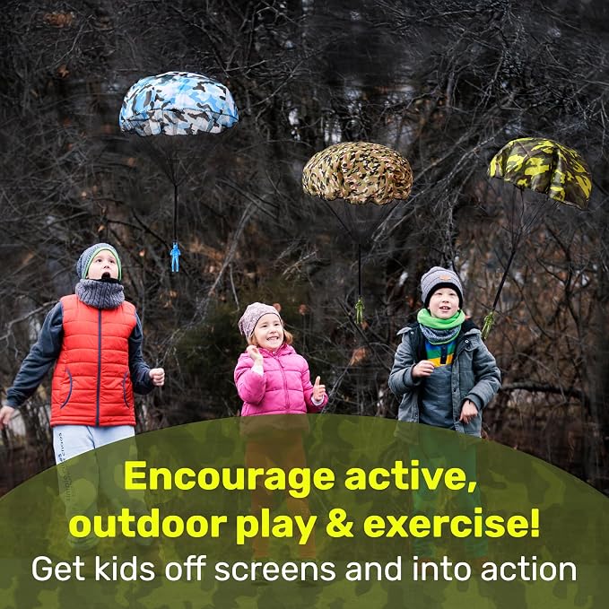NUTTY TOYS Army Parachute Toys for Kids - Tangle Free Outdoor Flying Parachute Men, Best Small Outside Toys for 4 5 6 7 8 9 10 11 12 Year Old, Top Christmas Stocking Stuffers Idea 2026 Unique Boy Gift