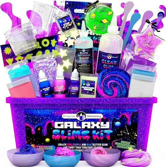 Original Stationery Galaxy Slime Kit for Kids Ages 8–12, DIY Space Slime Set with Glow-in-The-Dark Stickers & Galactic Glitter, Fun Cosmic Craft for Creative Play, Birthday Gift for Boys & Girls