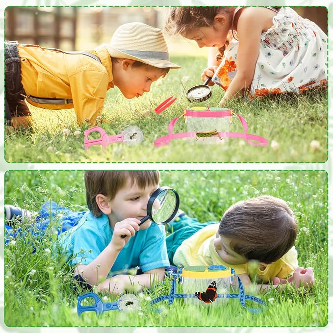 Halloscume 8 Set Bug Catcher for Kids Bug Viewer and Insects Tweezer for Students, Critter Catching Kit Magnifying Insect Cage Container Kit for Kids Outdoor Science Nature Exploration