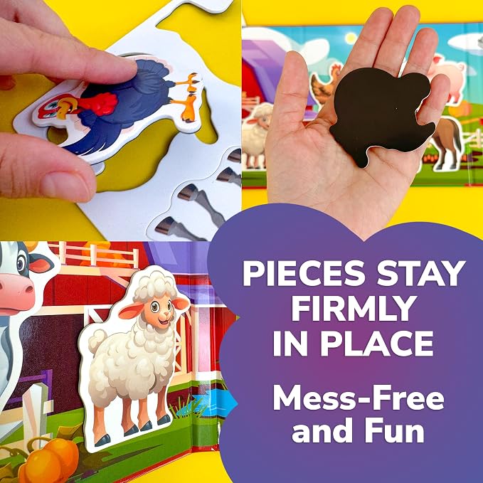 Travel Magnetic Puzzles for Toddlers 1-3 - 20+Pcs Toddler Puzzles Ages 2-4 | Farm Magnet Puzzles with Extra-Long Play Book - Strong Magnets for Car Activities - Travel Toys for Kids Ages 3-5