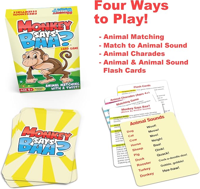 Kids Matching Game – Monkey Says Baa, 3 Ways to Play: Sounds & Charades
