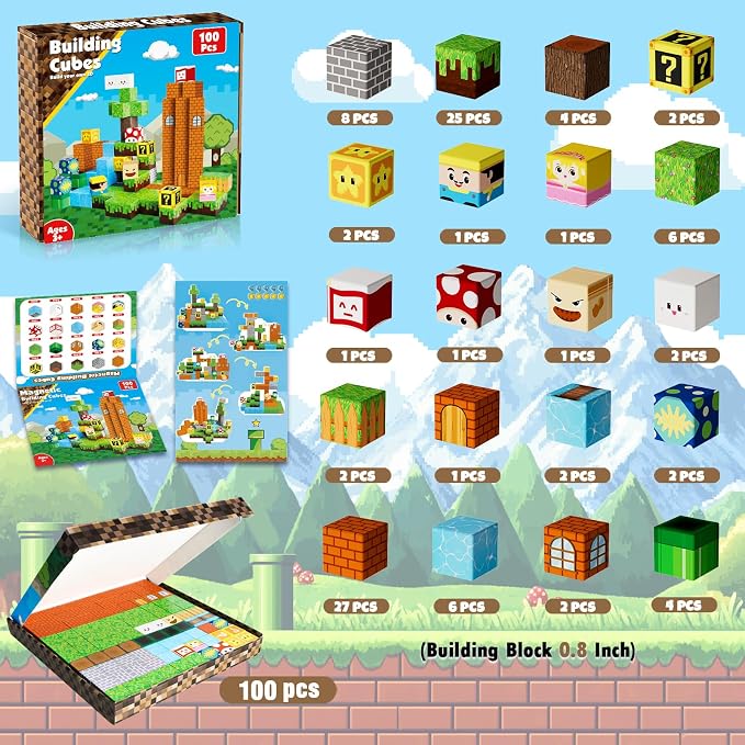 ToyUnited 100PCS Magnetic Blocks - Magnet Building Blocks, Stacking Magents Cubes Toys, STEM Montessori Sensory Toys for Kids Boys and Girls Ages 3 4 5 6 7 8 9 10+ Birthday Gifts