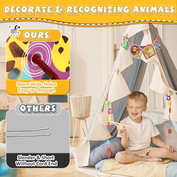 26 Pairs Animals Lacing Cards| Alphabet Sewing Cards Kits for Toddlers | Preschool Learning, Developing Fine Motor Skills, Classroom Supplies