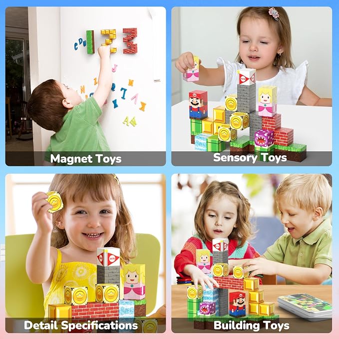 Magnetic Adventure Travel STEM：35PCS Mini Blocks Kit for Ages 3-5 | Magnetic Tin Box Baseplate, 35 Adventure Builds, 40+ Min Focus, 0.8in Mini, N32 Magnets, ASTM Certified, Travel Ready