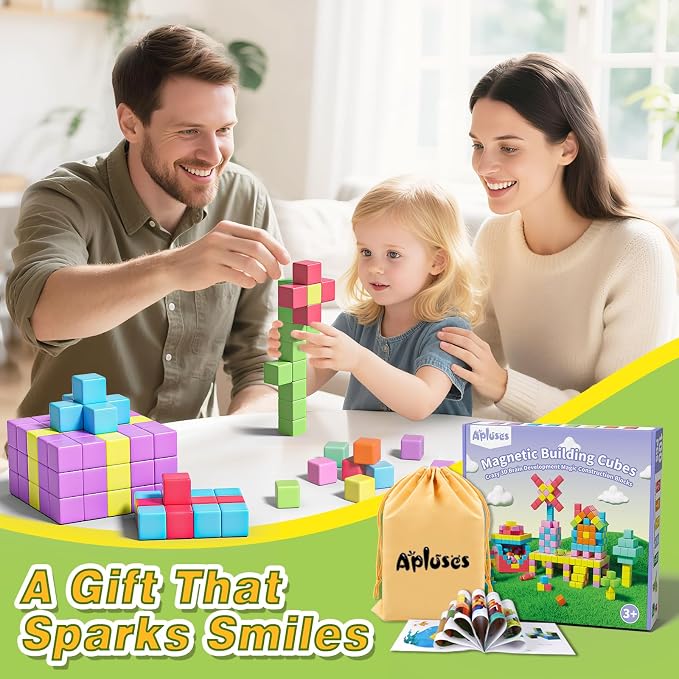 Apluses Magnetic Blocks for Kids Toys, Magnetic Building Cubes Toy for Sensory STEM Autism Education Preschool, Magnet Toys for 3 4 5 6 Year Old, Birthday Gifts Games for Boys Girls
