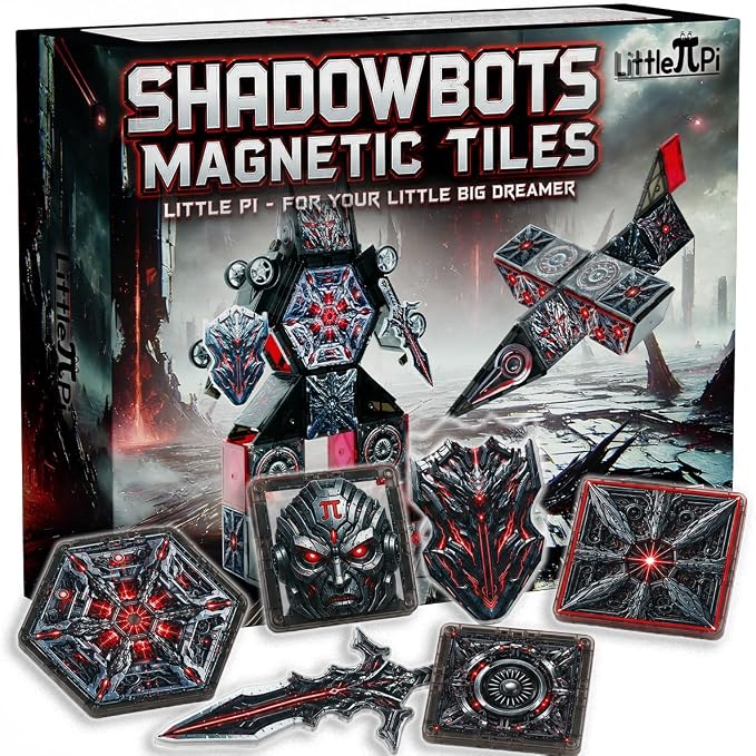 Little Pi Transformer Toys ShadowBots Magnetic Tiles,Transforming Robot Toy | Durable ABS plastic, STEM engineering, sword & shield, screen-free kids gift ages 3 4 5 6, builds vehicles bases towers scene